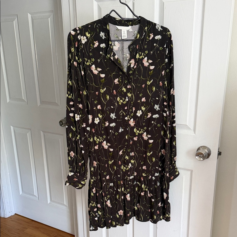 H&M Black Floral Long Sleeve Dress